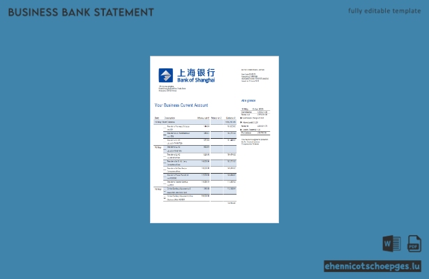 Beispielvorschau eines Firmenkontoauszugs der Bank of Shanghai (Word und PDF)